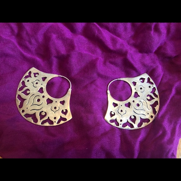 Sterling Silver Bohemian Tribal Fan Earrings - Picture 1 of 6